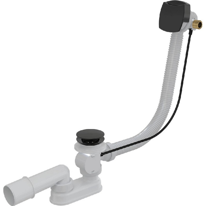 Сифон ALCAPLAST A564BLACK-80 для ванны, автомат с напуском воды через перелив, черный матовый, длина 80 см, металл с покрытием